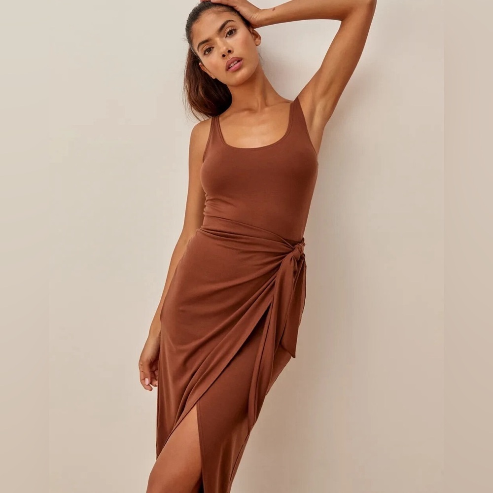 Reformation Kalia Knit Brown Wrap Dress